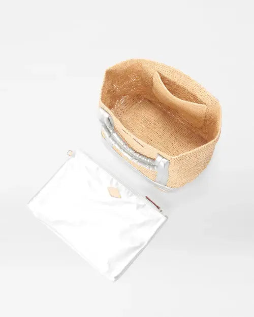 SMALL RAFFIA TOTE - MATTE SILVER