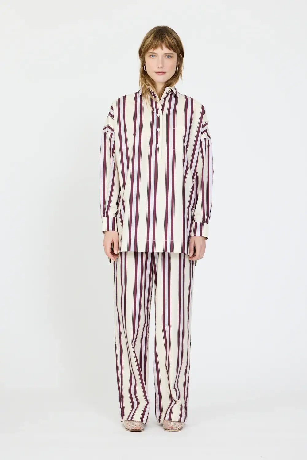 CHIARA HALF PLACKET STRIPED SHIRT