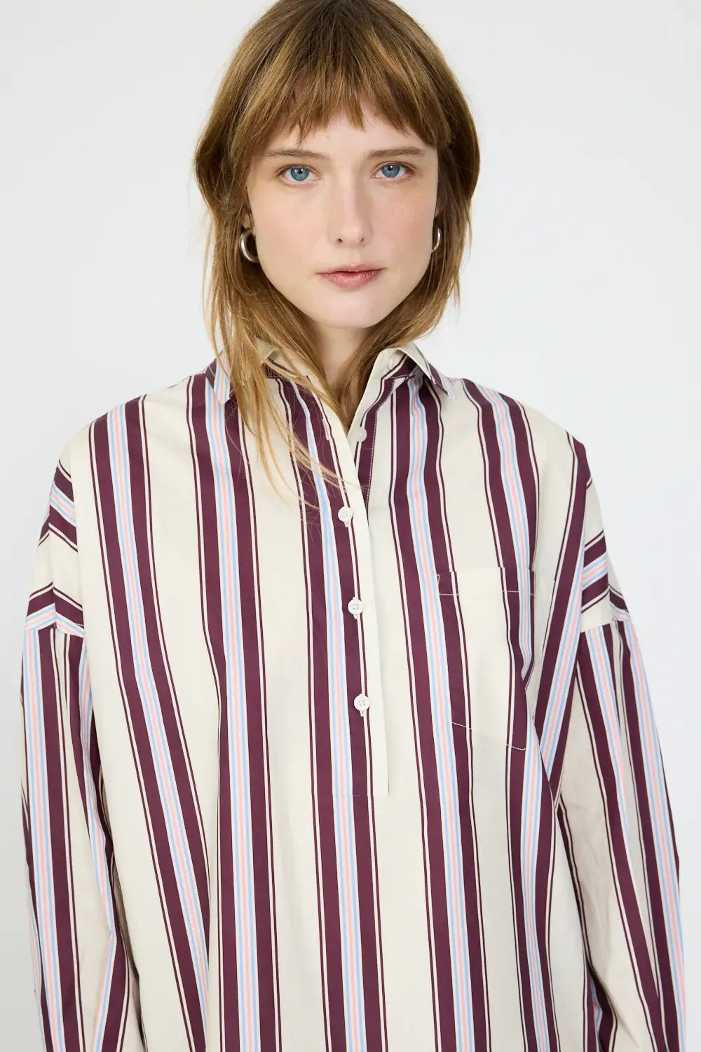 CHIARA HALF PLACKET STRIPED SHIRT