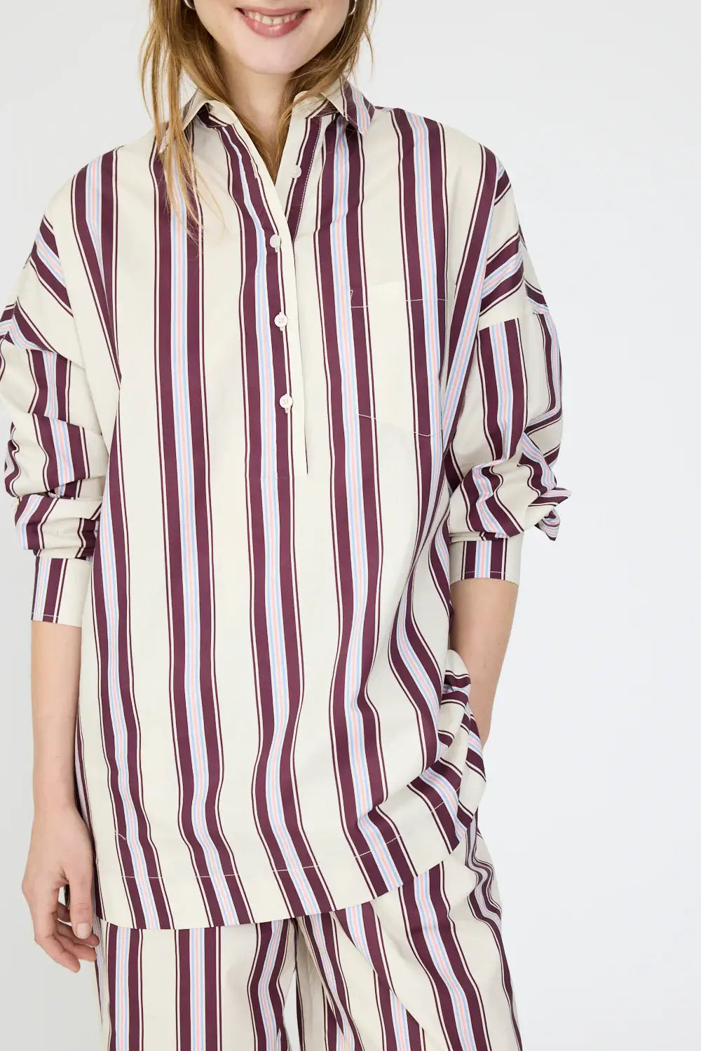 CHIARA HALF PLACKET STRIPED SHIRT