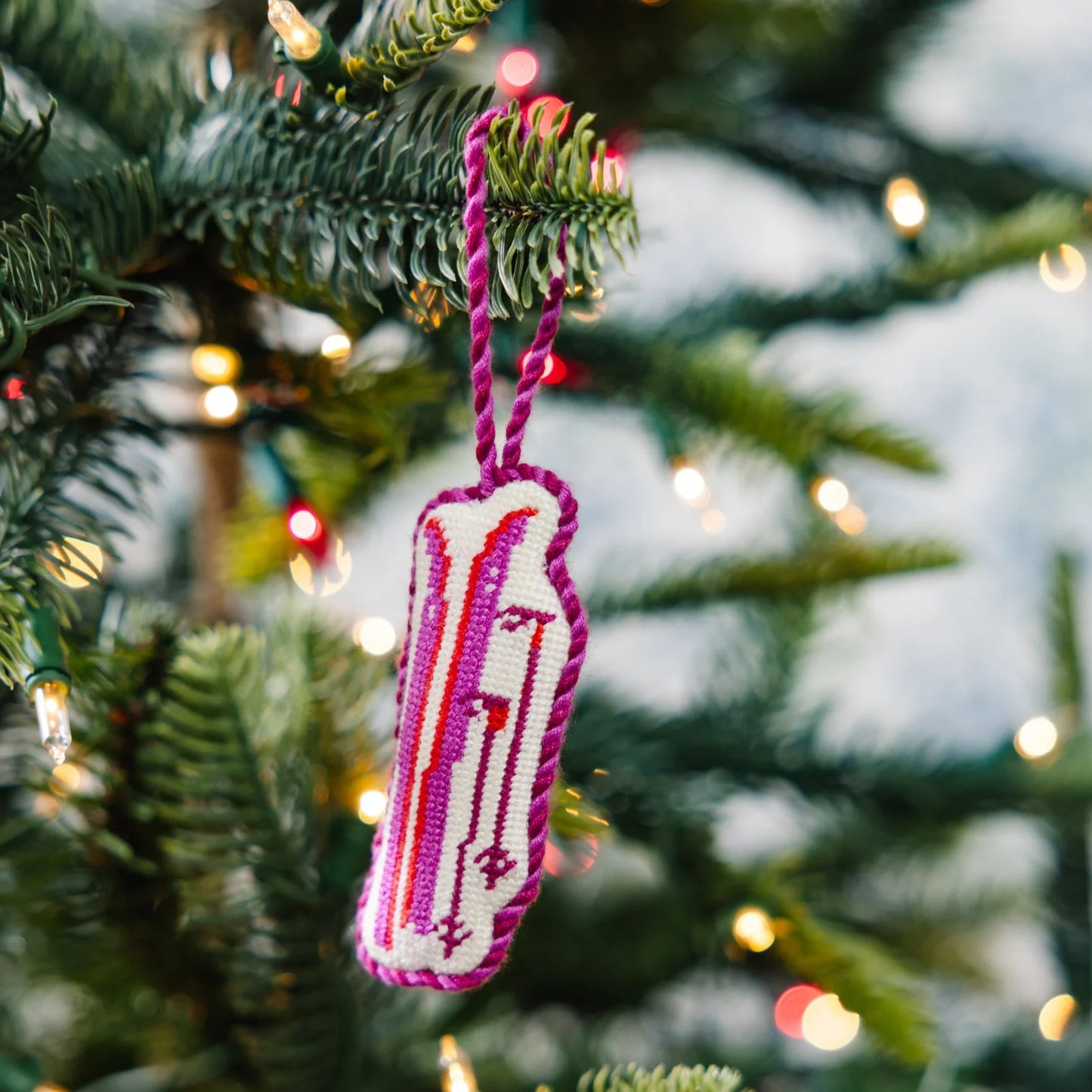 SKIIS NEEDLEPOINT ORNAMENT