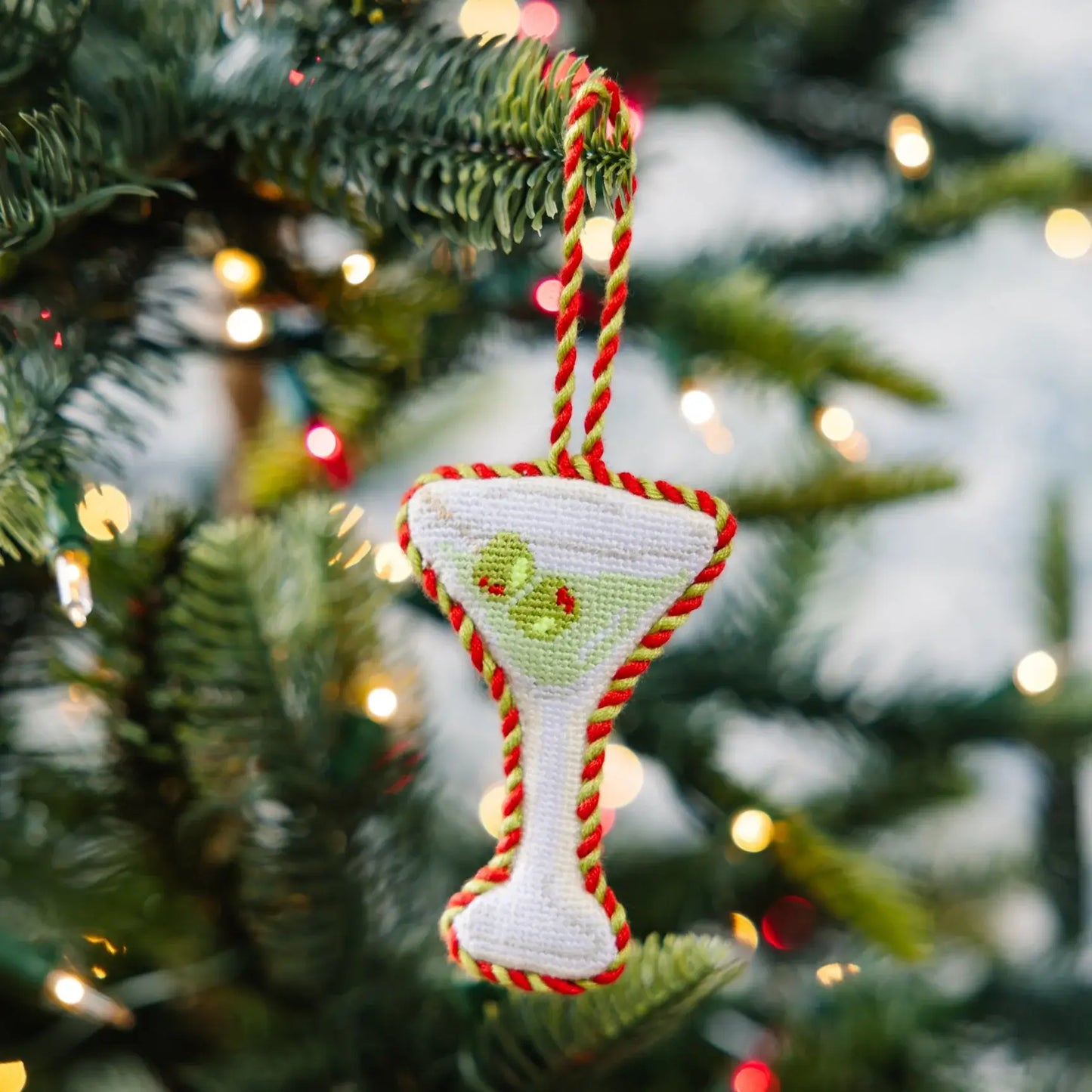 NEEDLEPOINT ICON ORNAMENT- DIRTY MARTINI
