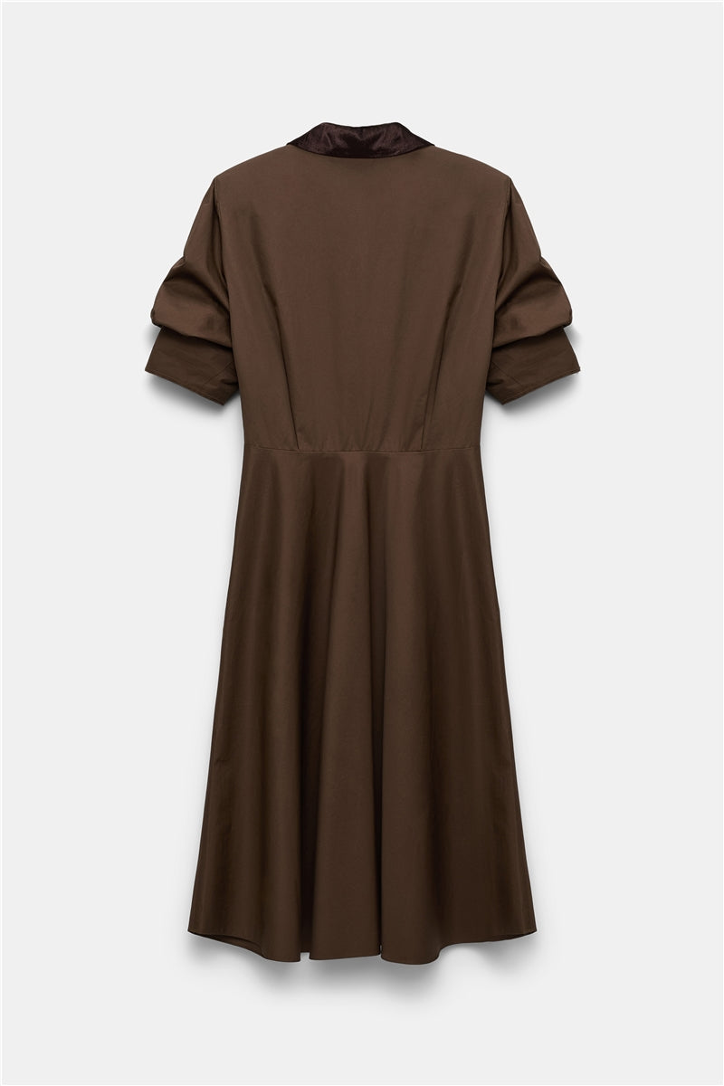 POPLIN POWER DRESS- CHOCOLATE