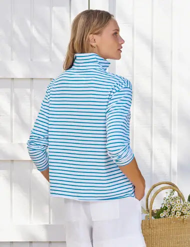 PATRICK POPOVER HENLEY IN TURQUOISE STRIPE