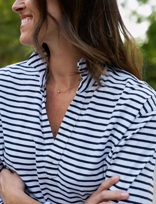 PATRICK POPOVER HENLEY - WHITE & NAVY STRIPE