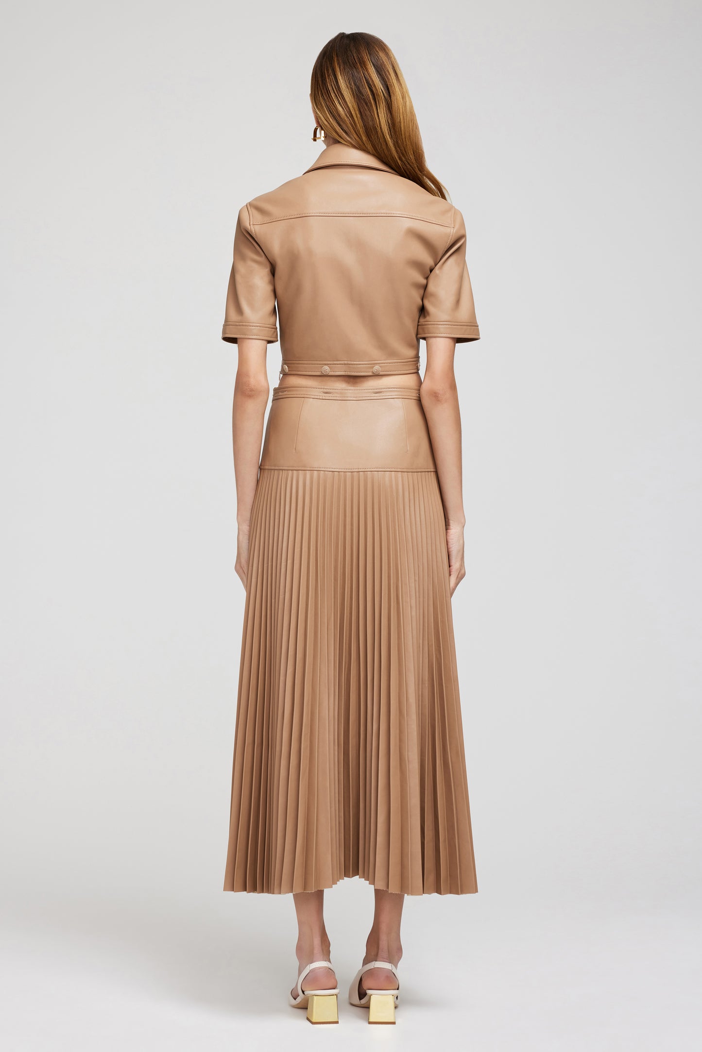 MARITZA S/S PLEATED COMBO MIDI SHIRT DRESS