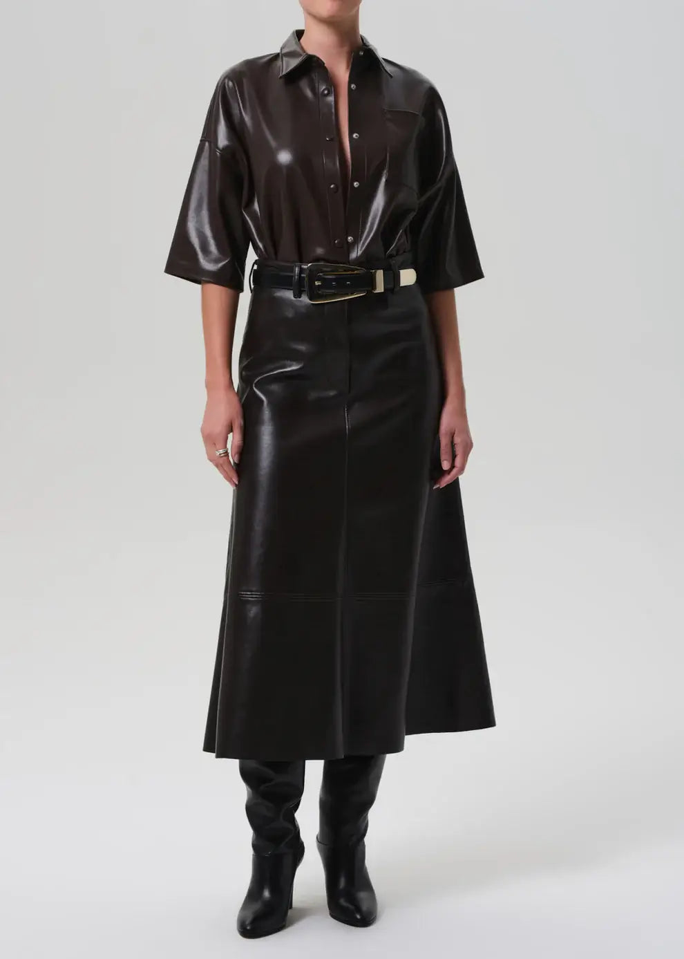 FRANCES CROPPED CAPE BUTTON UP IN LEATHER