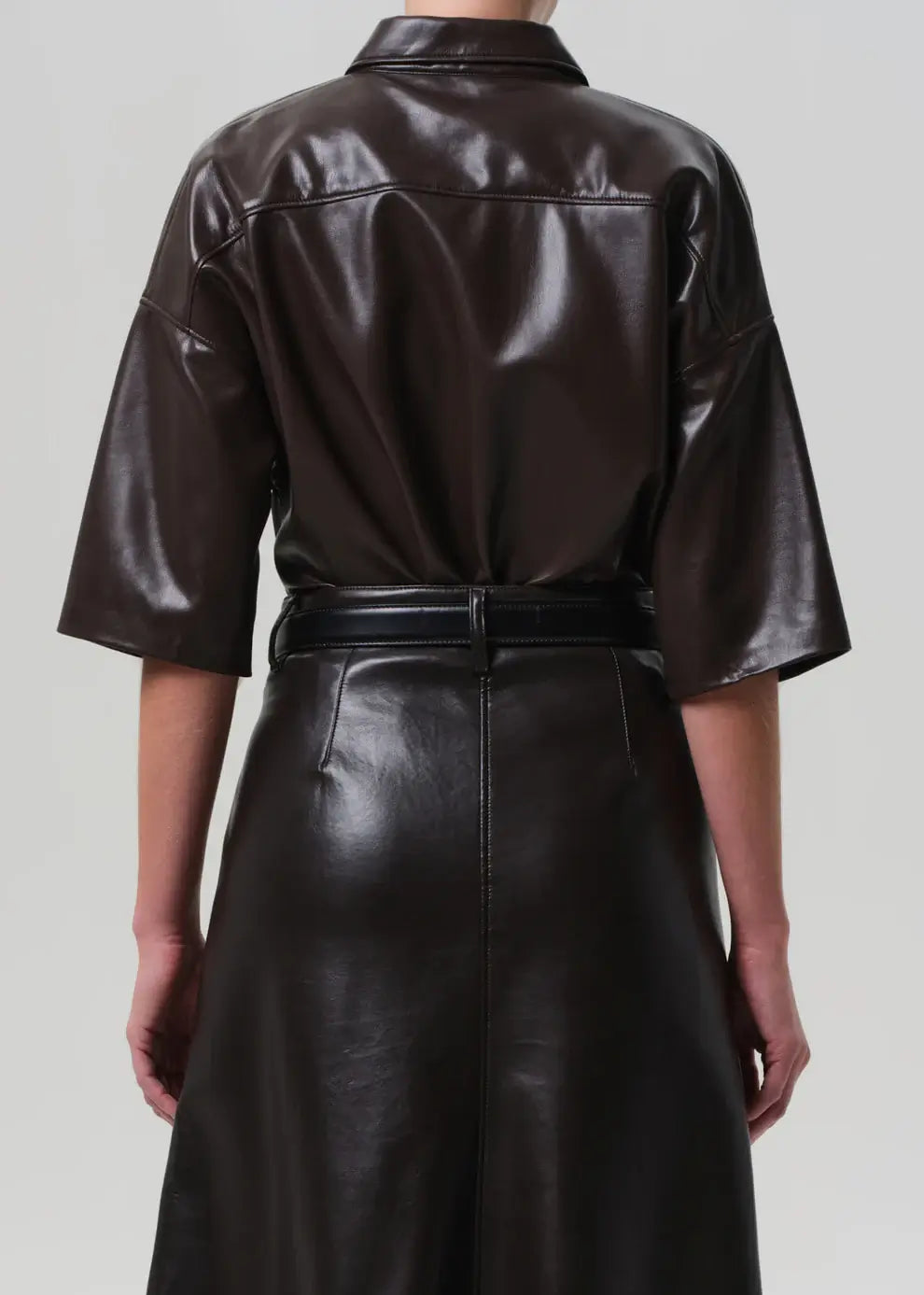 FRANCES CROPPED CAPE BUTTON UP IN LEATHER