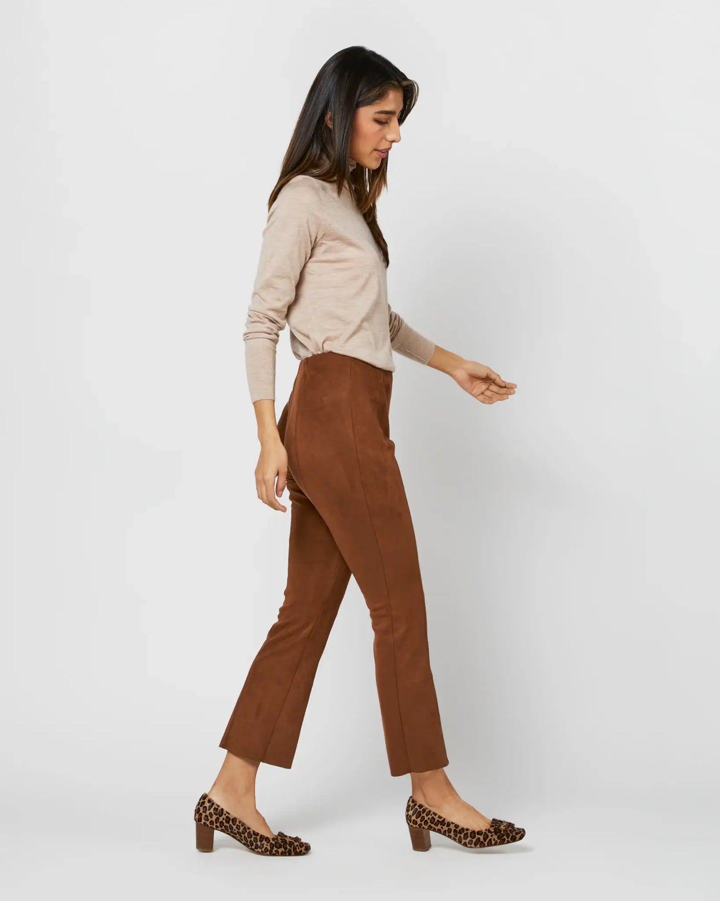 FAYE CROPPED SEAMED PANT- COGNAC