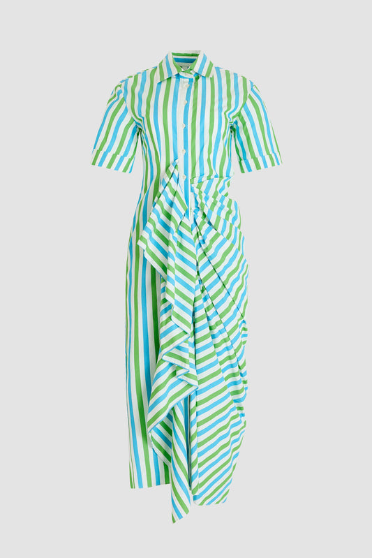 GATHERED RUFFLE SHIRT DRESS