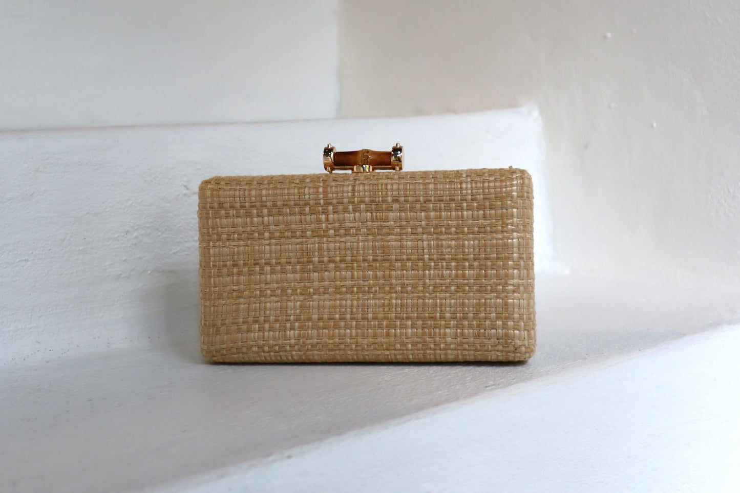 FIONA NATURAL RAFFIA CLUTCH WITH LIGHT PINK BRANCHES