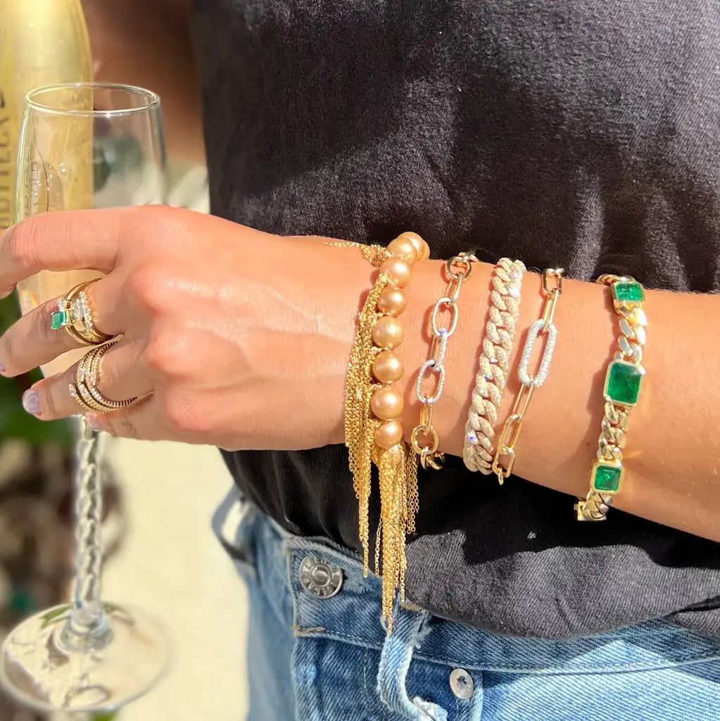 Fringe Bracelet- Golden Fresh Water Pearls, Yellow Gold Fill Chain