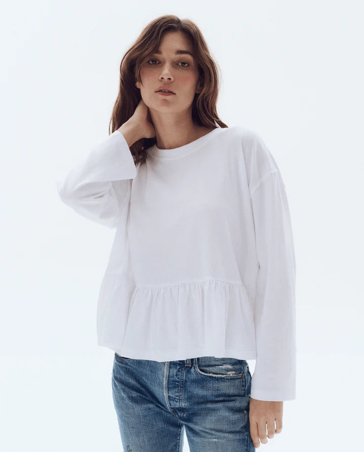 THE LONG SLEEVE RUFFLE IN TRUE WHITE