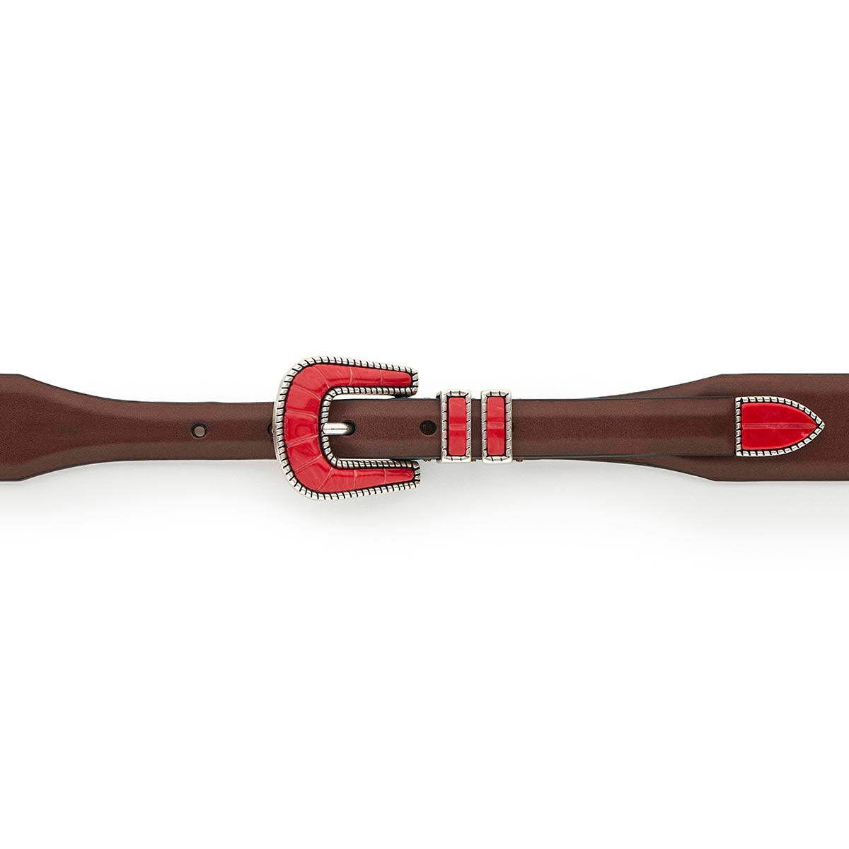 Crazy Color Silver Red Belt - Brown Suede