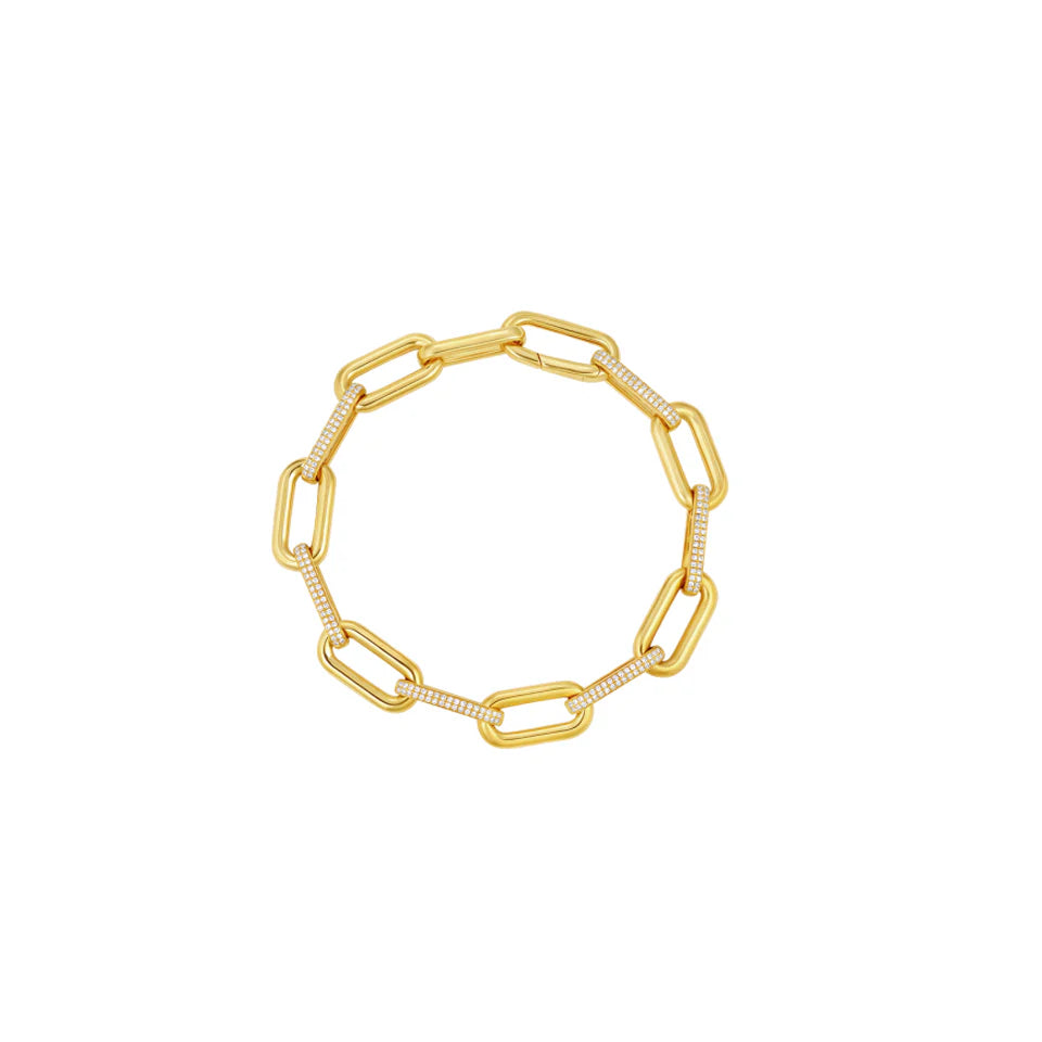 PAVE DIAMOND ALTERNATING PAPERCLIP LINK CHAIN BRACELET
