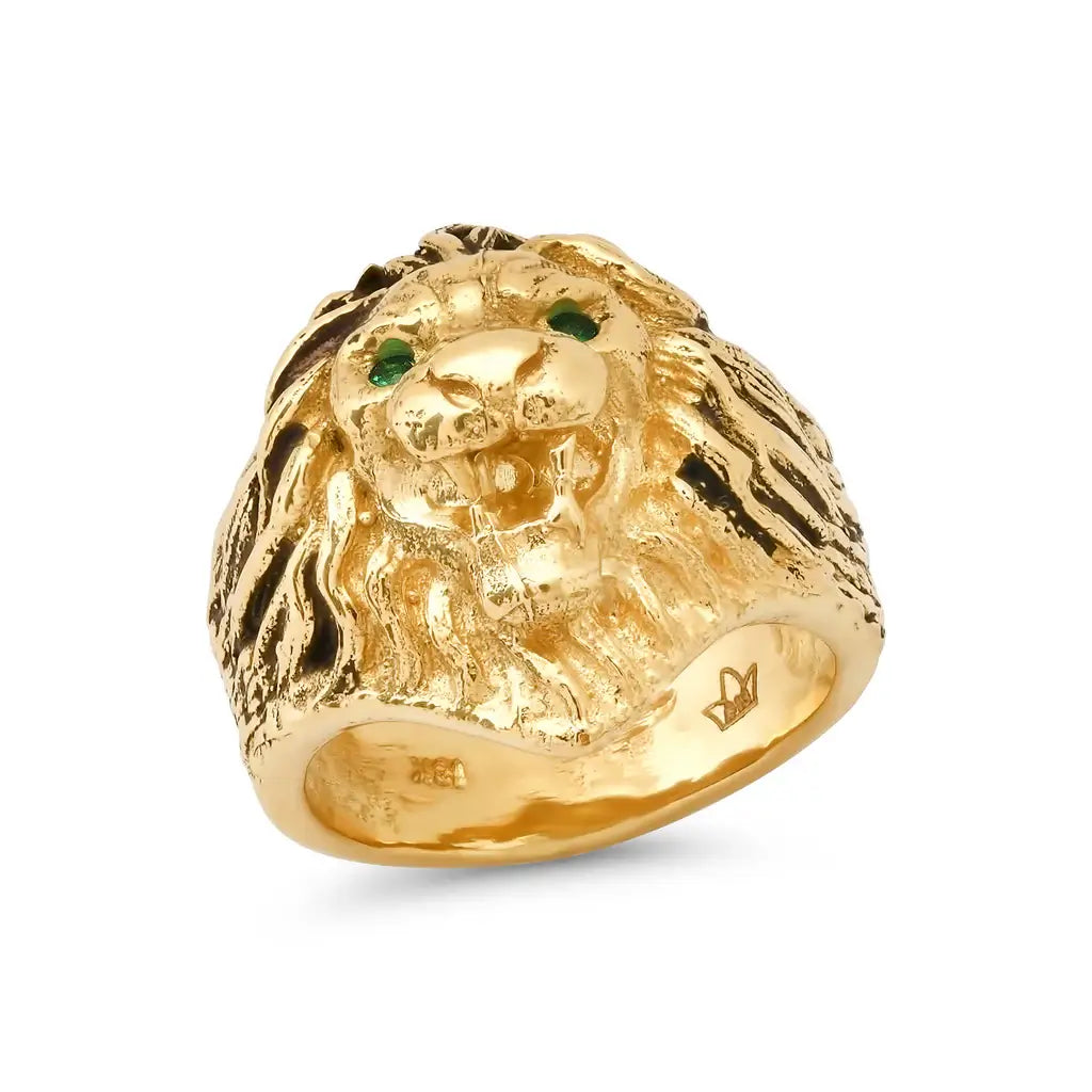 EMERALD EYE LION HEAD SIGNET RING