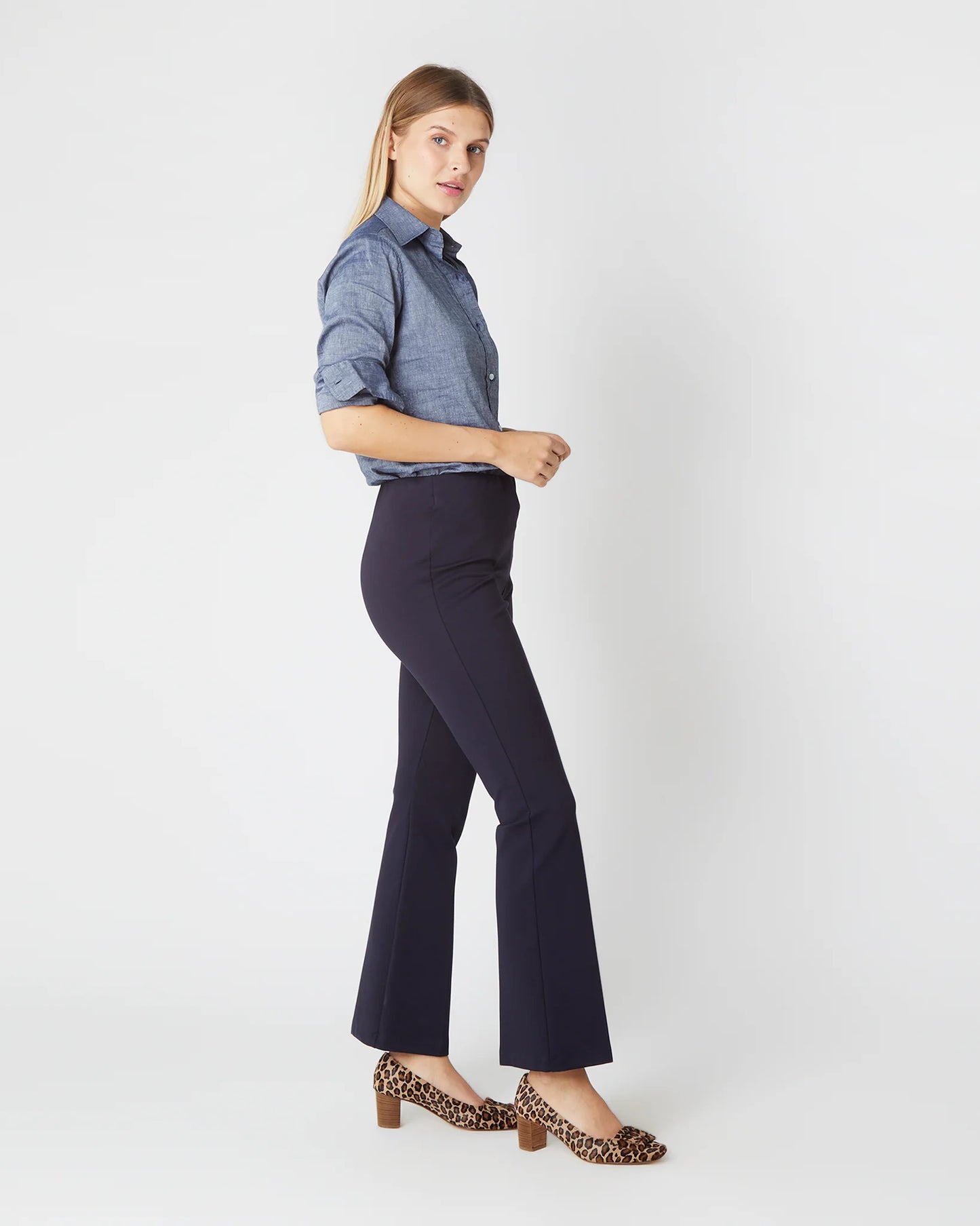 FAYE FLARE CROPPED PANT- NAVY PONTE
