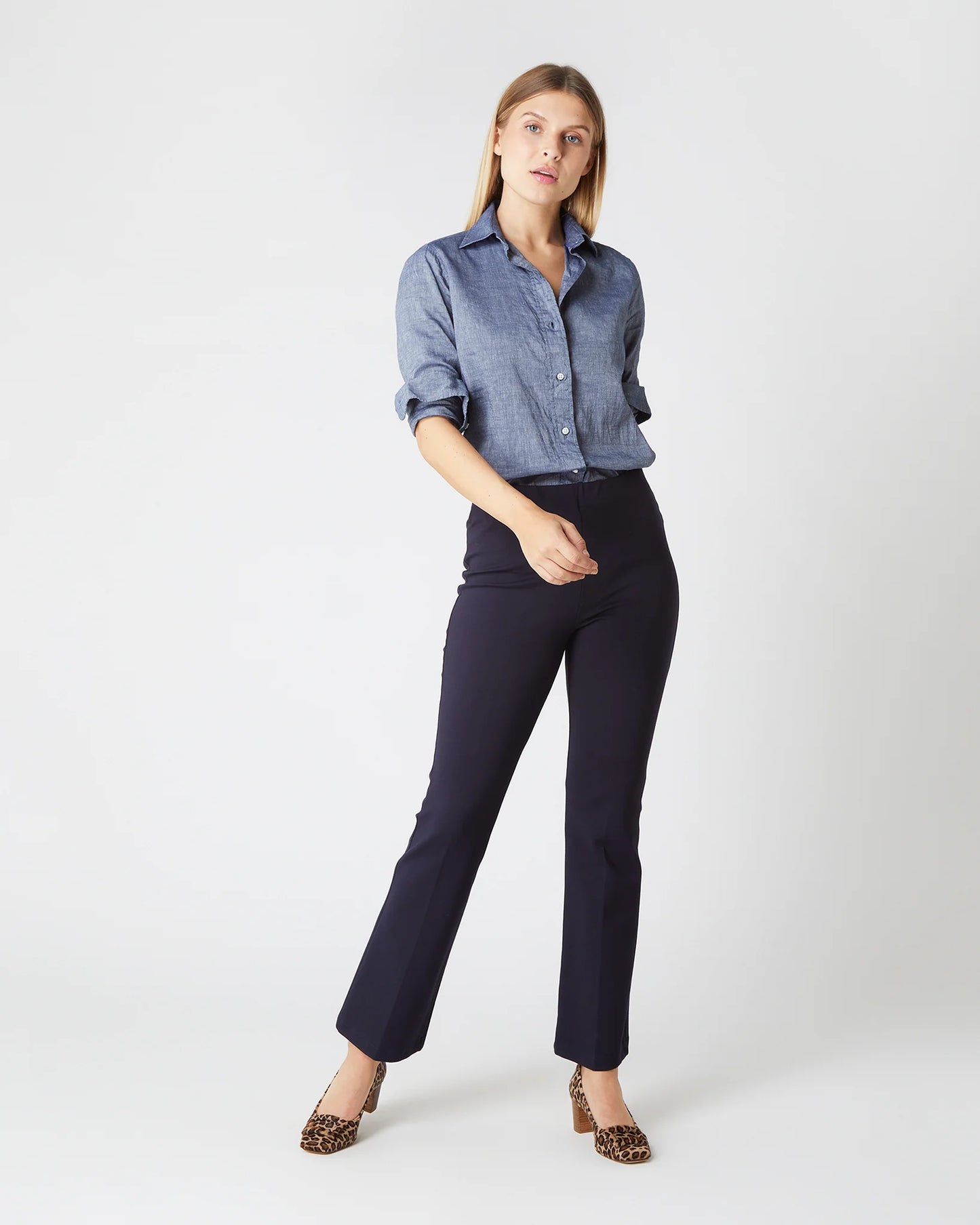 FAYE FLARE CROPPED PANT- NAVY PONTE