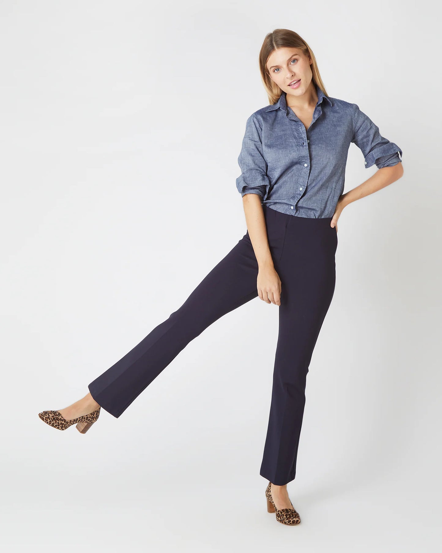 FAYE FLARE CROPPED PANT- NAVY PONTE
