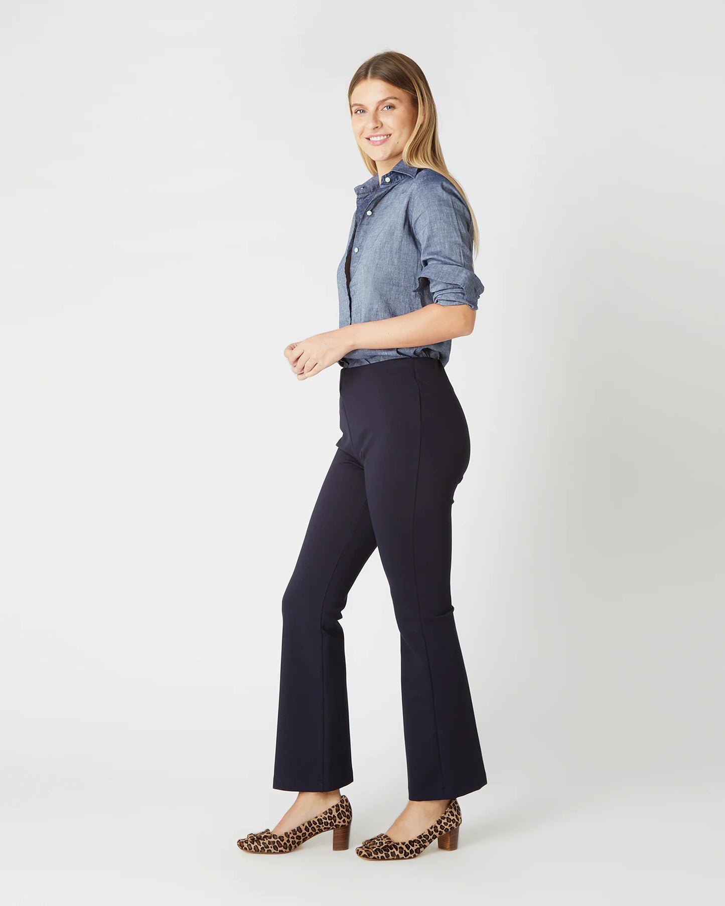 FAYE FLARE CROPPED PANT- NAVY PONTE