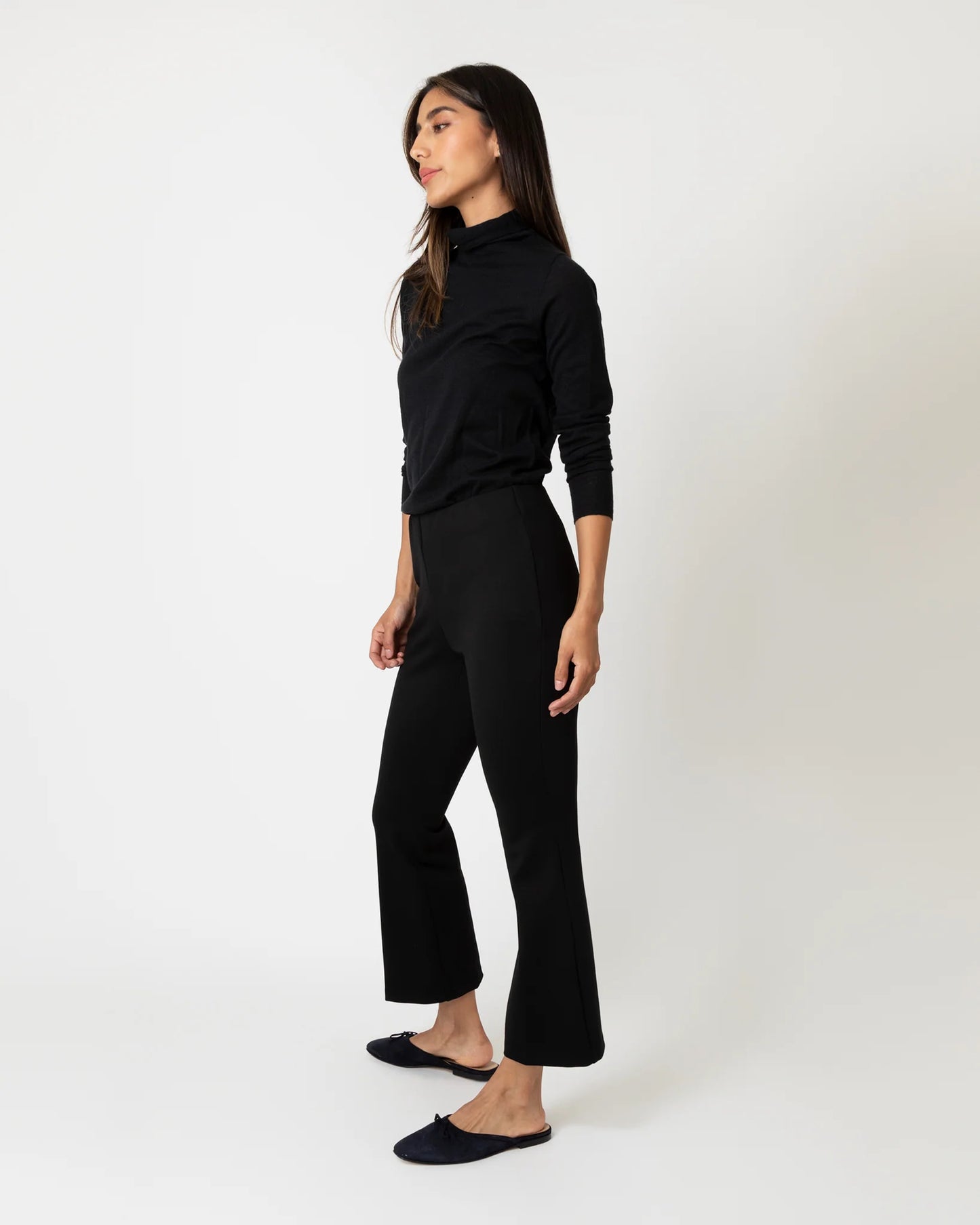 FAYE FLARE CROPPED PANT- BLACK PONTE