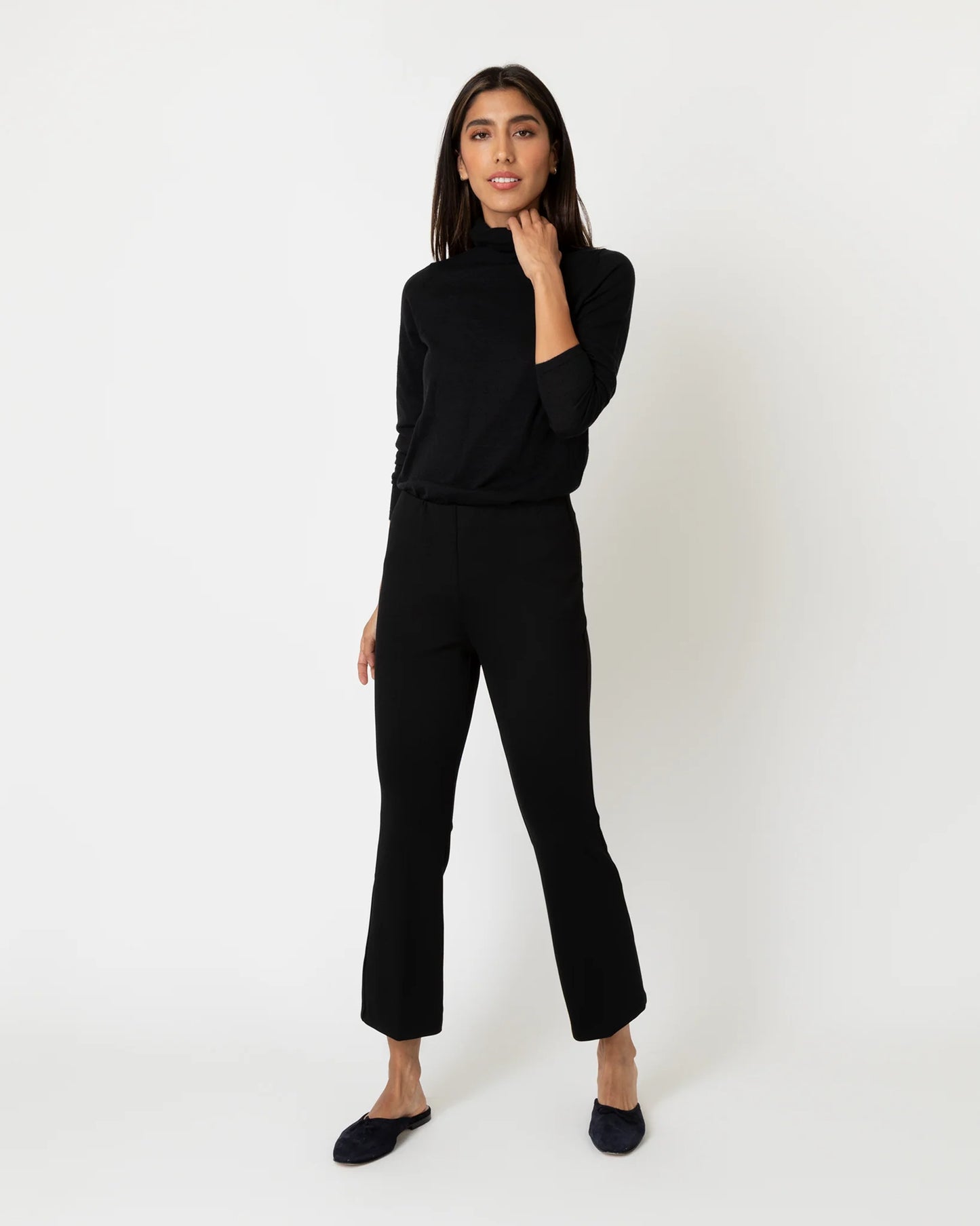 FAYE FLARE CROPPED PANT- BLACK PONTE