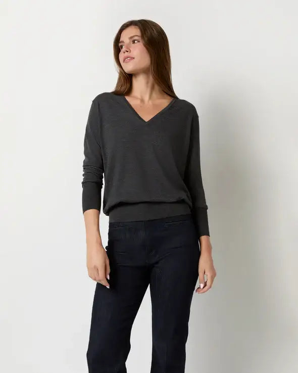 Erika petite grey/black vintage lead appliqué silk blend (58) vneck sweater with cheapest