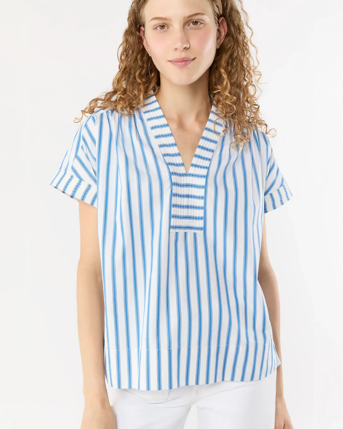 LIBBY TOP - IVORY/BLUE STRIPE