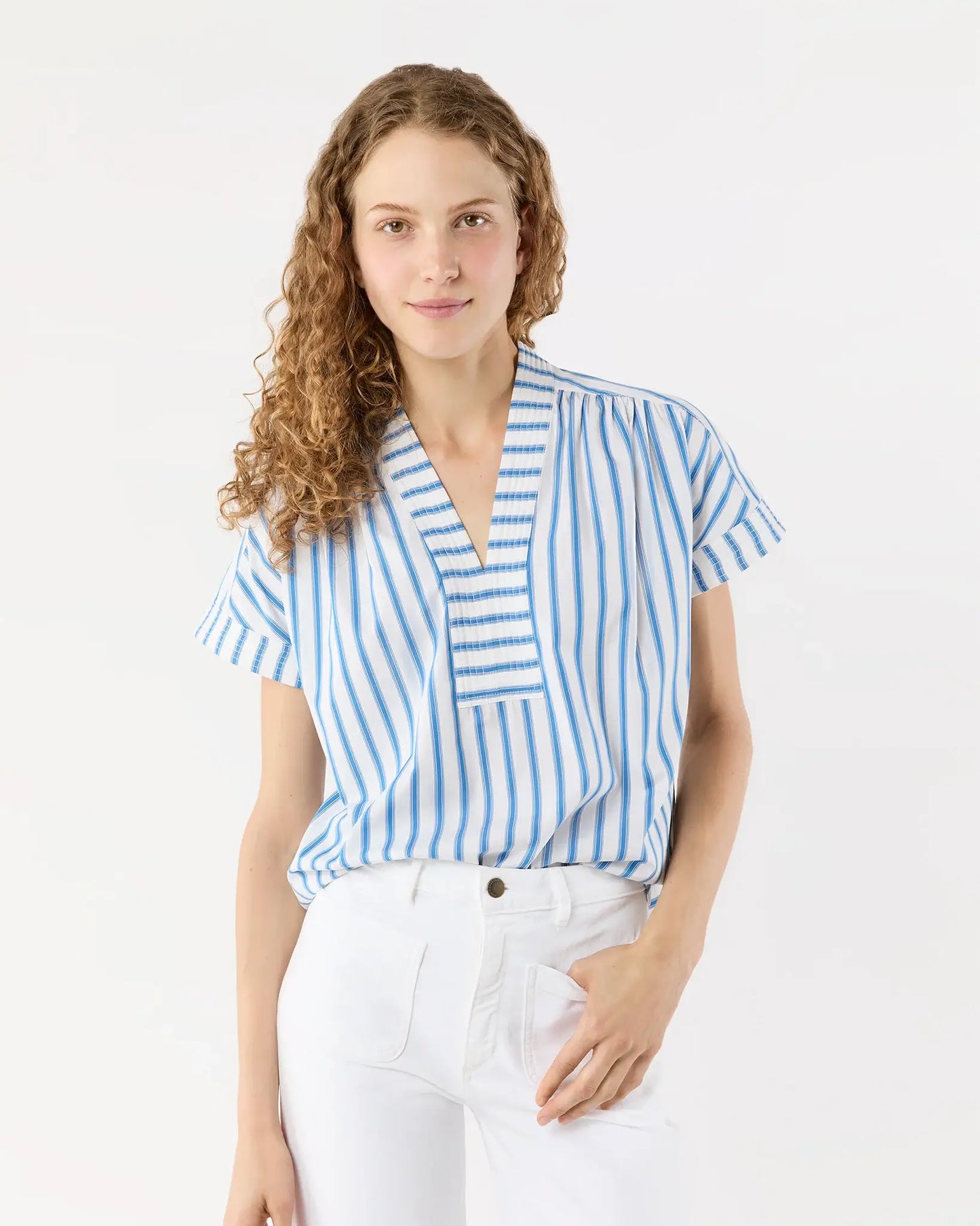 LIBBY TOP - IVORY/BLUE STRIPE