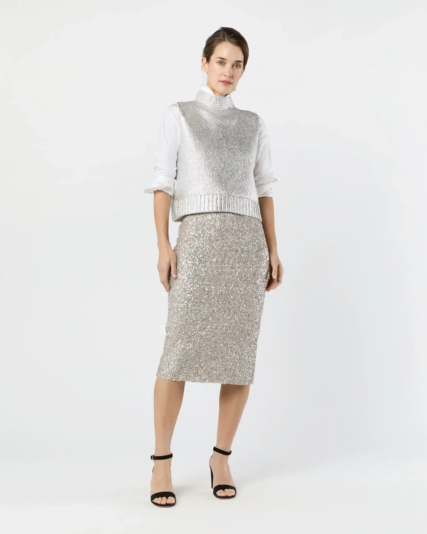 PULL-ON SKIRT- SILVER SEQUIN