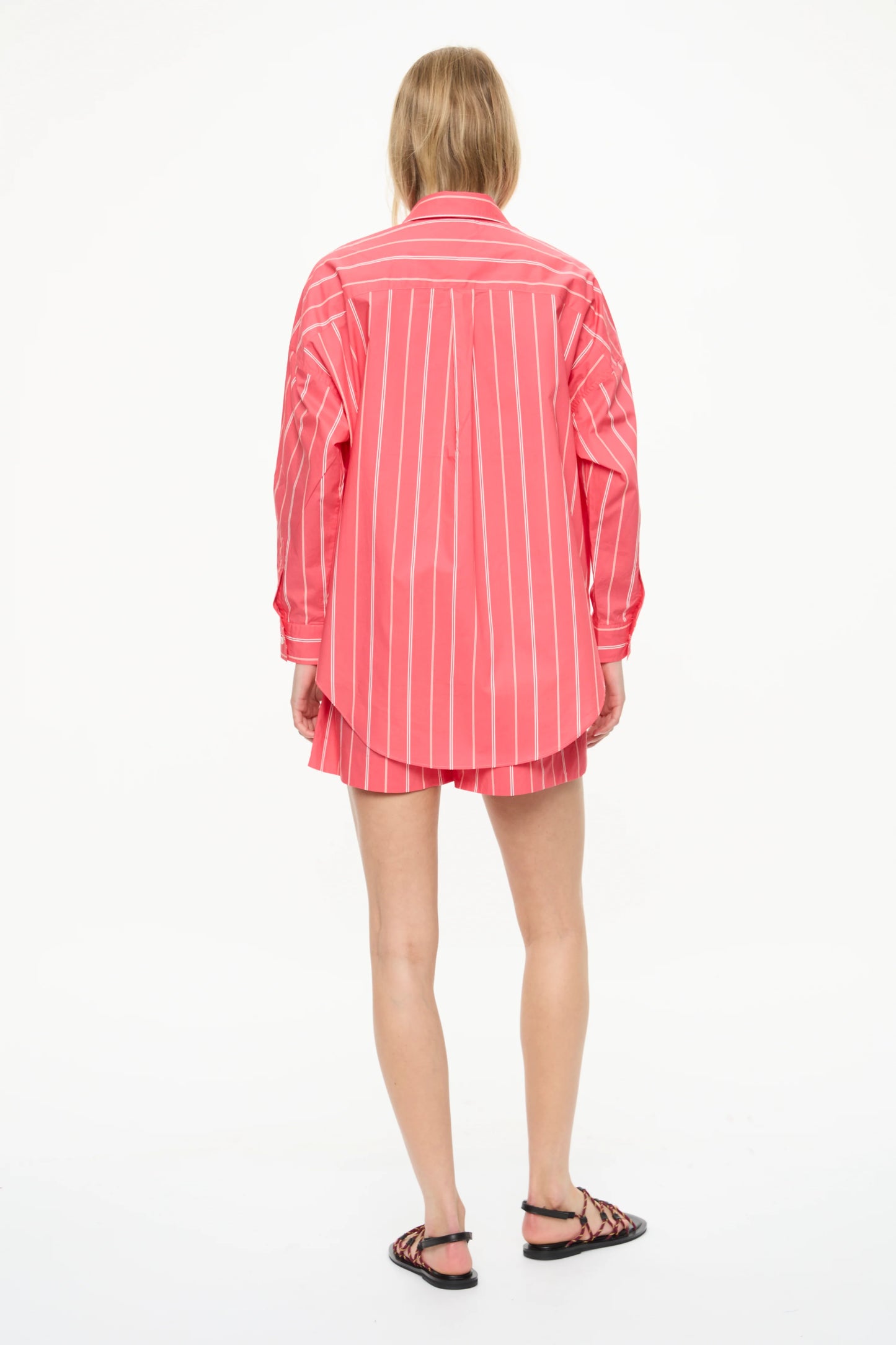 MARA OVERSIZED LONG SLEEVE SHIRT STRIPE- WATERMELON/SALSA