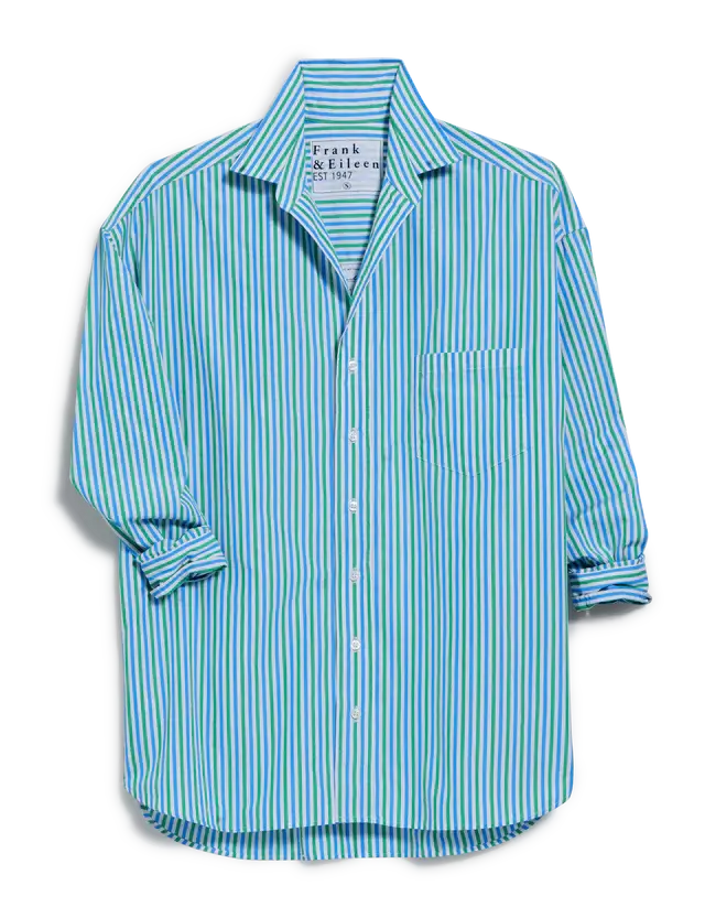 SHIRLEY OVERSIZED BUTTON UP IN TURQUOISE STRIPE