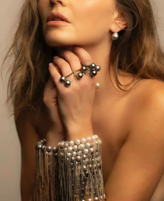 Fringe Bracelet- Silver Fresh Water Pearls, Rose Gold Fill, Oxidized and Silver Chain
