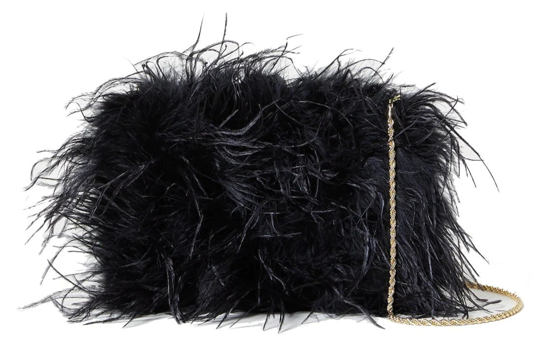 Black discount feather clutch