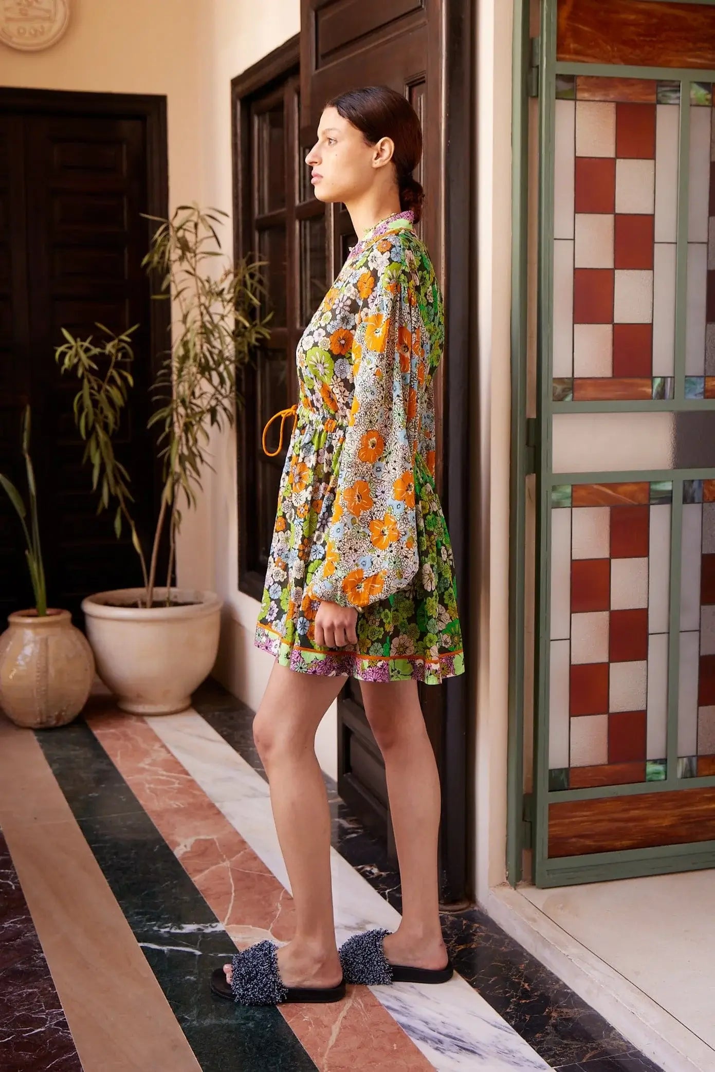 ORANGE BLOSSOM SPLICED MINI DRESS