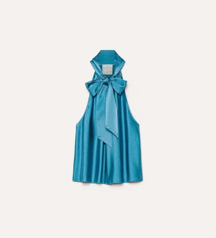 HEAVY STRETCH SILK SATIN BOW TIE TOP