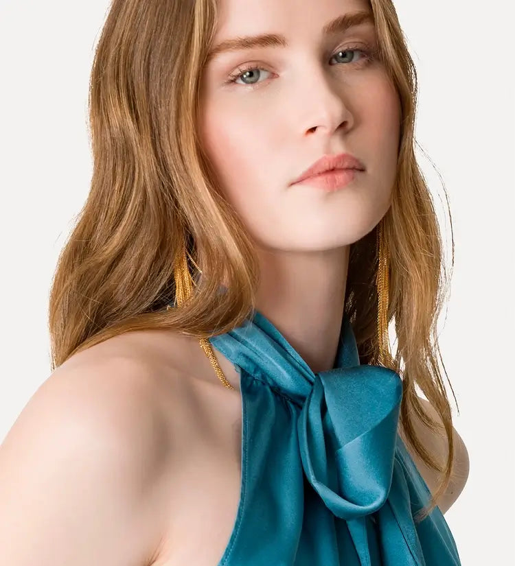 HEAVY STRETCH SILK SATIN BOW TIE TOP
