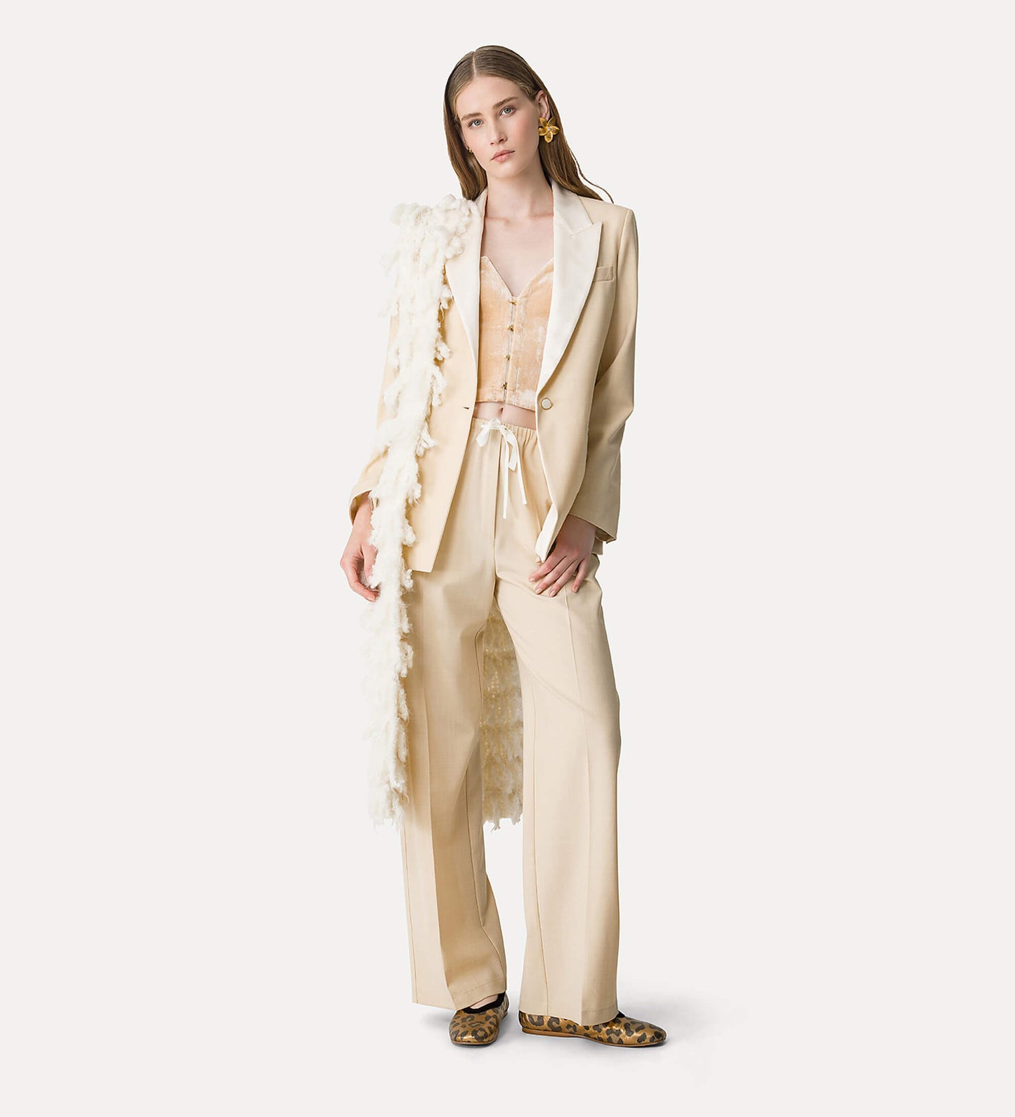 WOOL BLEND CANVAS DRAWSTRING PANTS