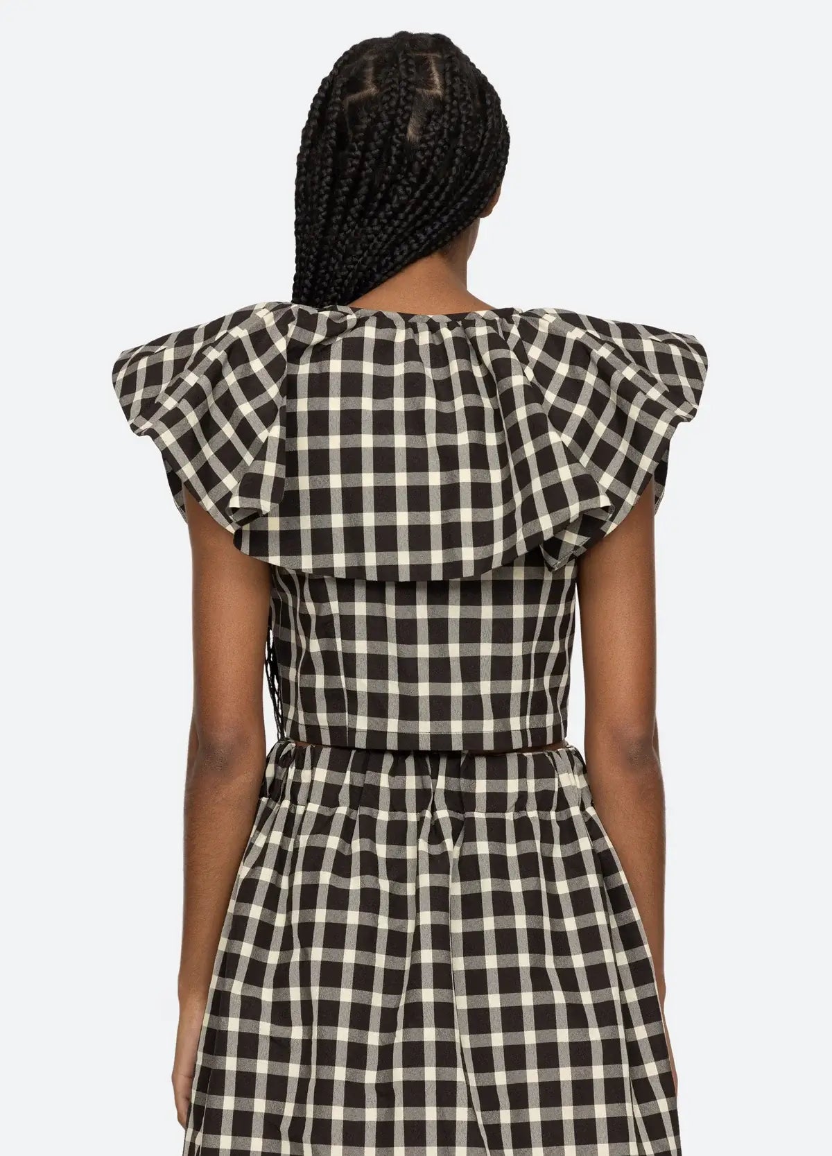 VALERIA CHECK RUFFLE NECK TANK