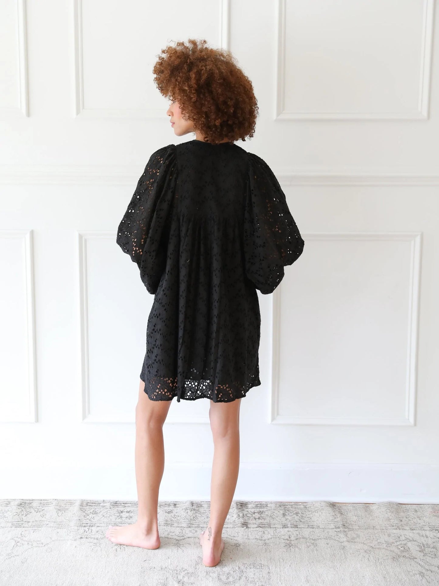 DAISY DRESS IN BLACK FLORAL EYELET