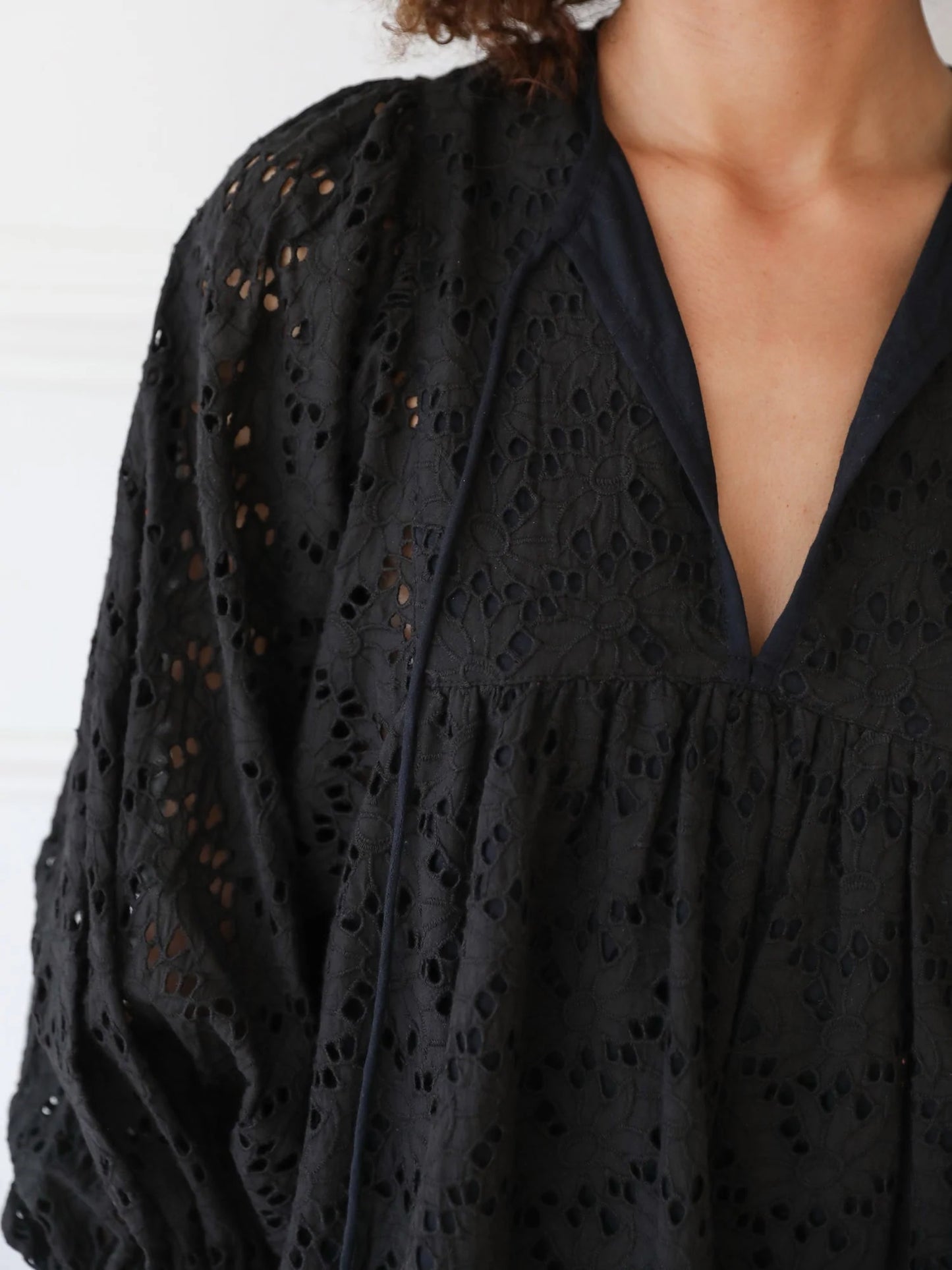 DAISY DRESS IN BLACK FLORAL EYELET
