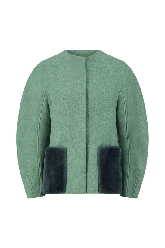 BOILED WOOL SHEARLING COAT