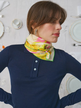 SCREEN PRINTED SQUARE SCARF IN 65X65 CMS IN ORANGE