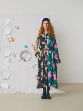 SCREEN PRINTED LONG SILK DRESS
