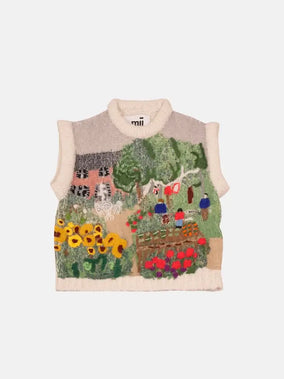 PRINTED HAND EMBROIDERED SLEEVELESS SWEATER