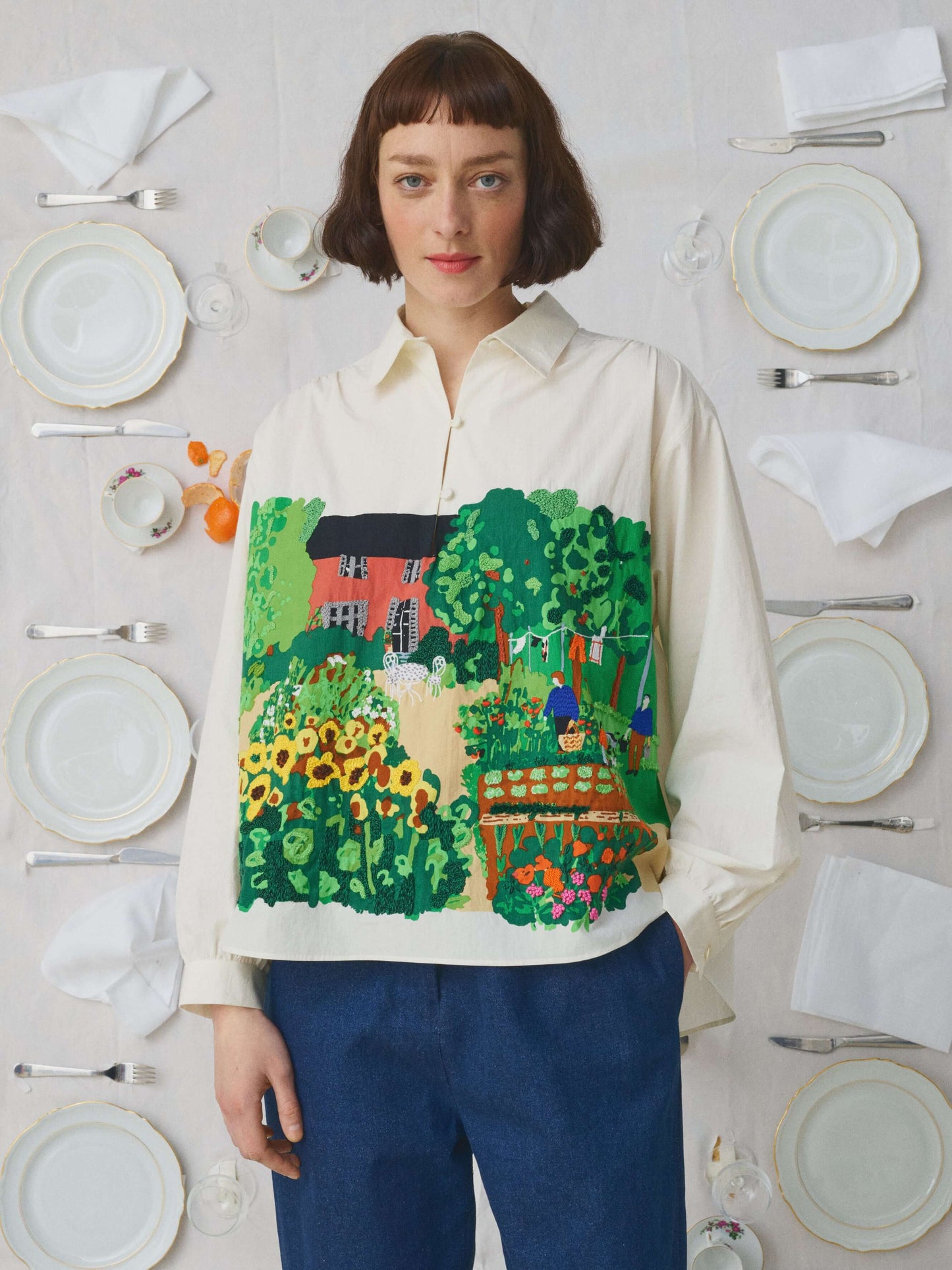 PRINTED HAND EMBROIDERED BLOUSE