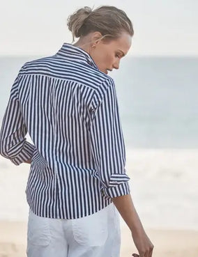 BARRY BUTTON UP- NAVY WHITE STRIPE