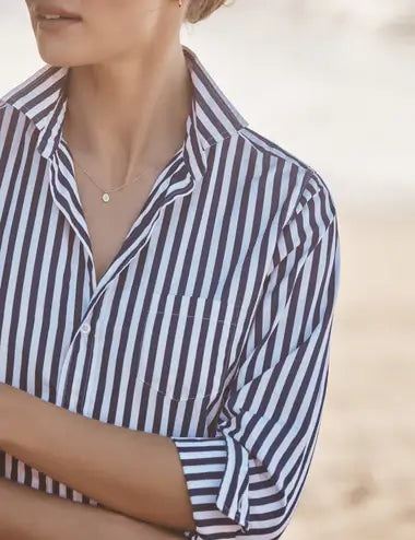 BARRY BUTTON UP- NAVY WHITE STRIPE