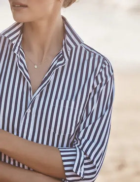 BARRY BUTTON UP- NAVY WHITE STRIPE