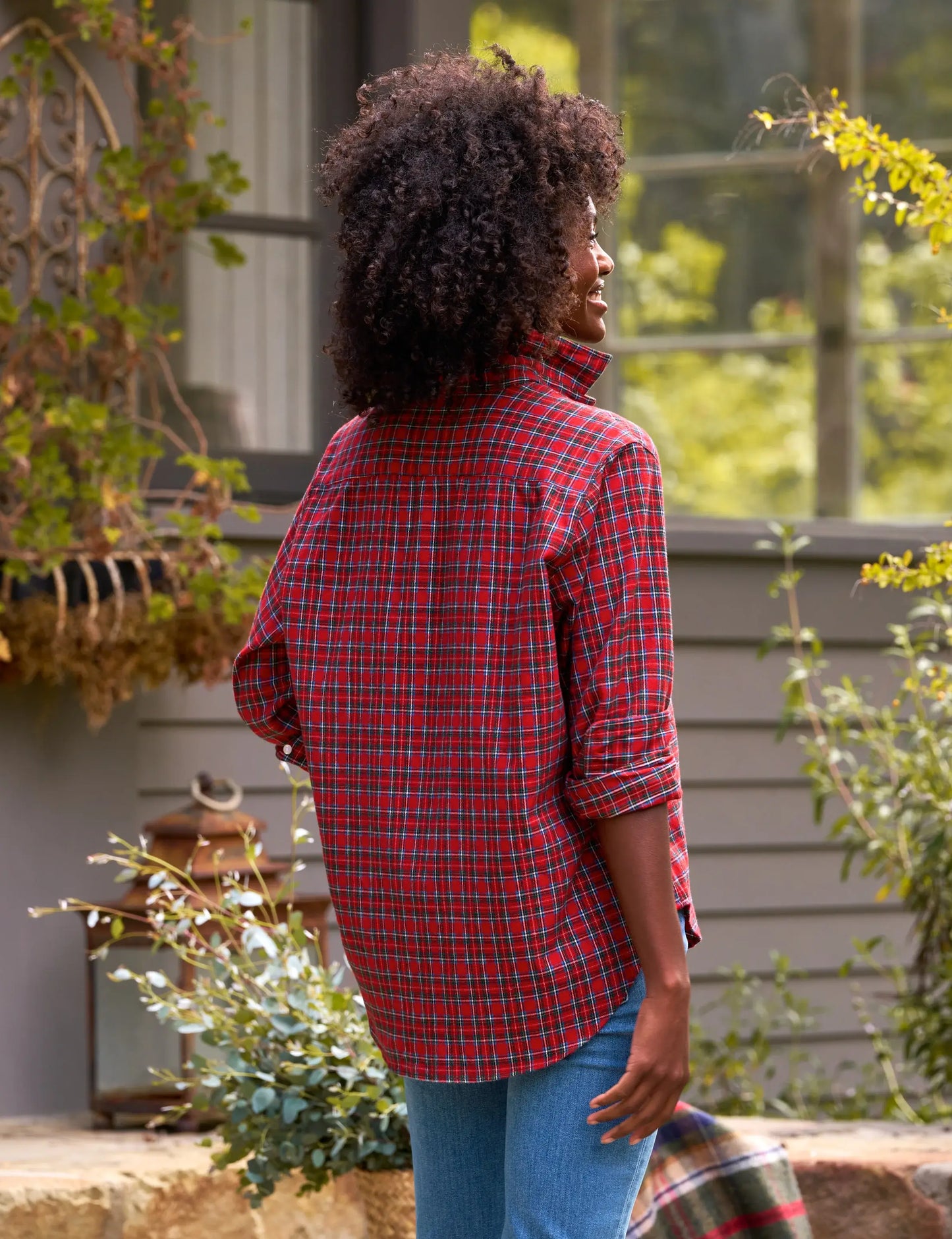 EILEEN RELAXED BUTTON UP- SMALL RED PLAID